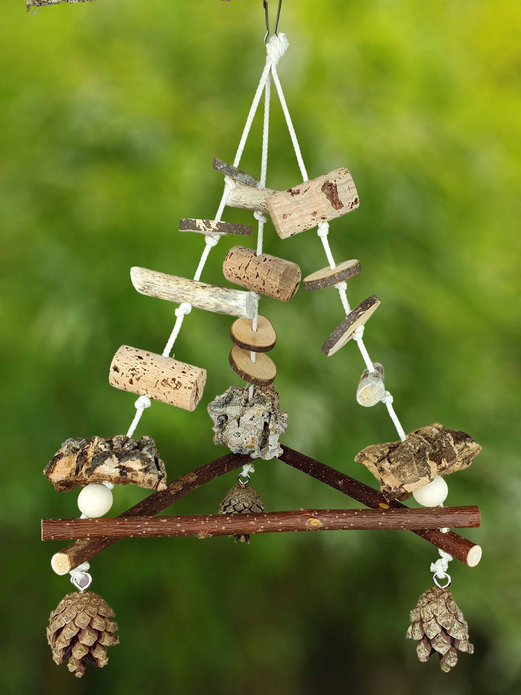 Vogel-Schaukel Triangel M - mit Spielzeug zum Knabbern & Natur-Holz Sitzstange / Schredder-Spielzeug Käfig-Zubehör Wellensittich Nager Maus