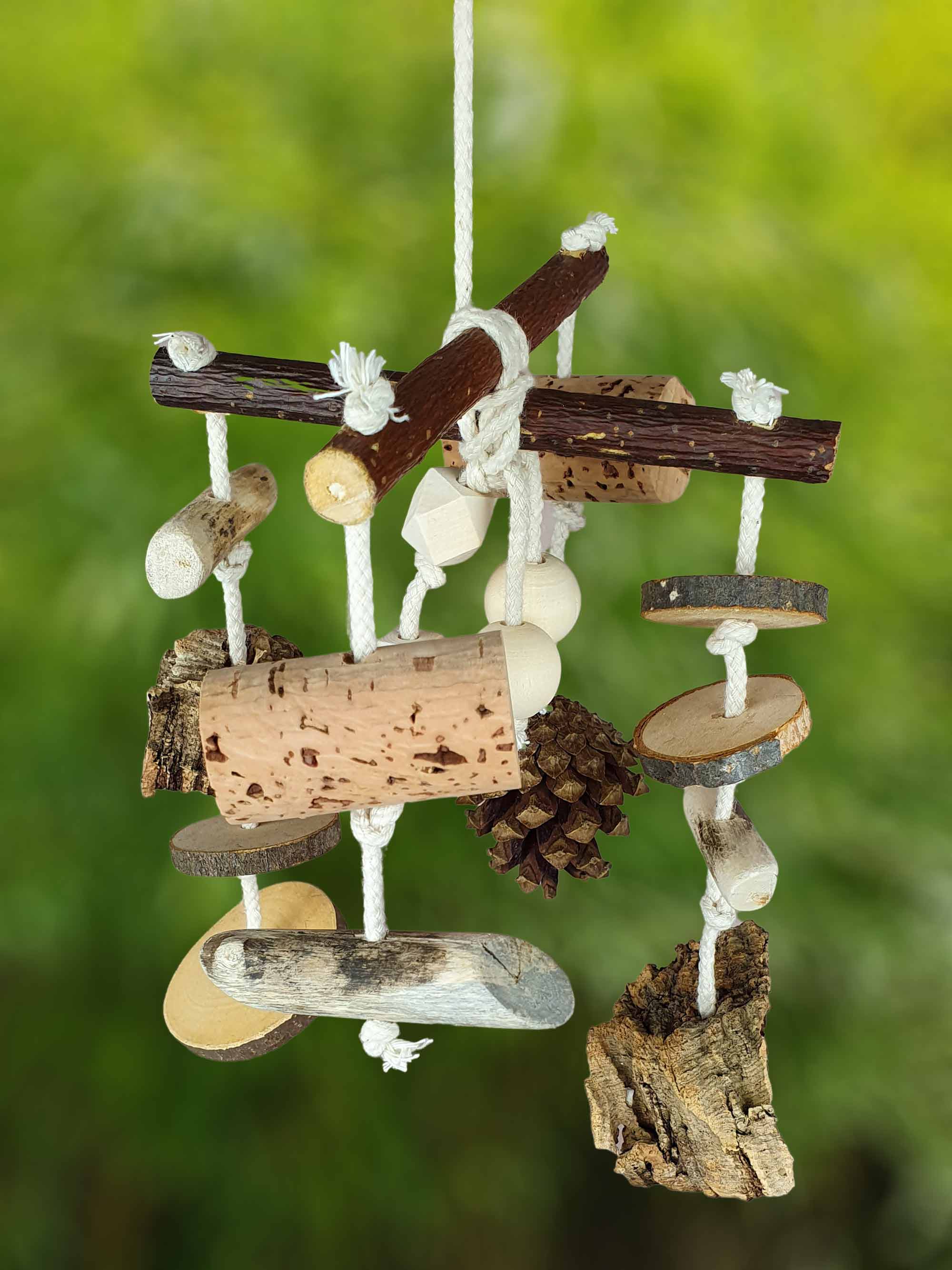 Vogel-Schaukel-Karussell S / Mobile mit Natur-Holz Sitzstangen & unbehandelter Knabber-Spaß / Schredder-Spielzeug Käfig-Zubehör Wellensittich Nager