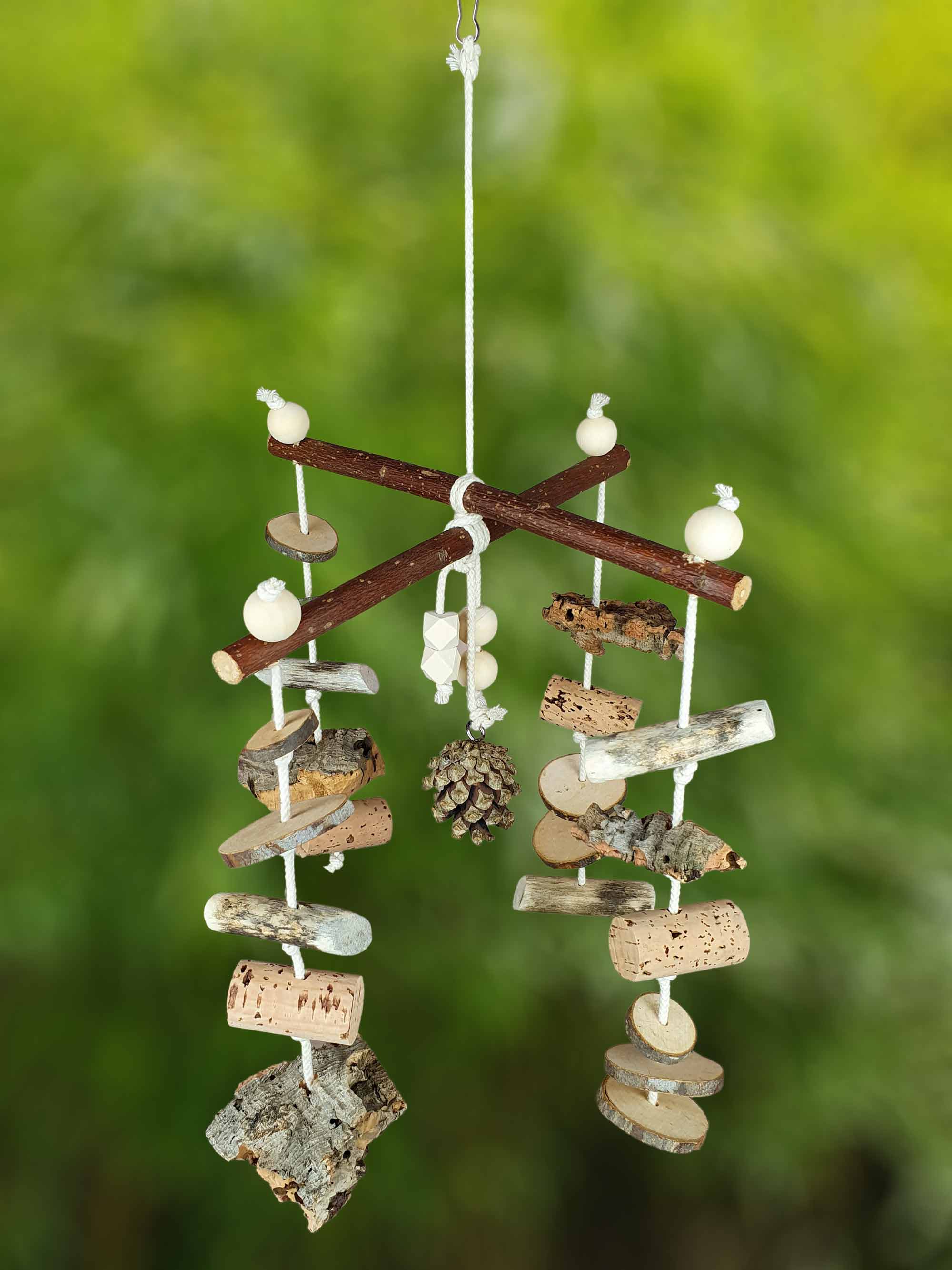 Vogel-Schaukel-Karussell M / Mobile mit Natur-Holz Sitzstangen & unbehandelter Knabber-Spaß / Schredder-Spielzeug Käfig-Zubehör Wellensittich Nager