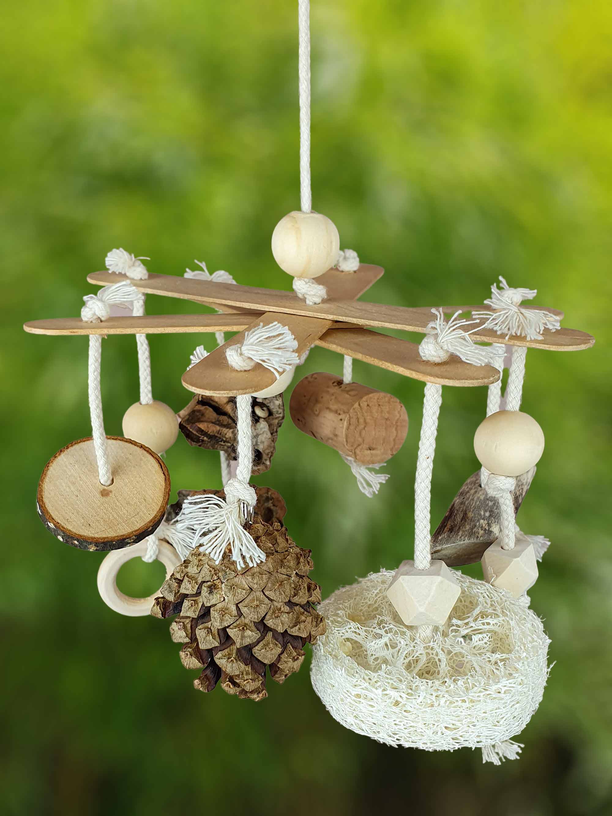 Vogel-Schaukel Mobile / Spielzeug-Karussell unbehandeltes Natur-Holz zum Knabbern - Schredder-Spielzeug Käfig-Zubehör Wellensittiche Nager Maus Hamster