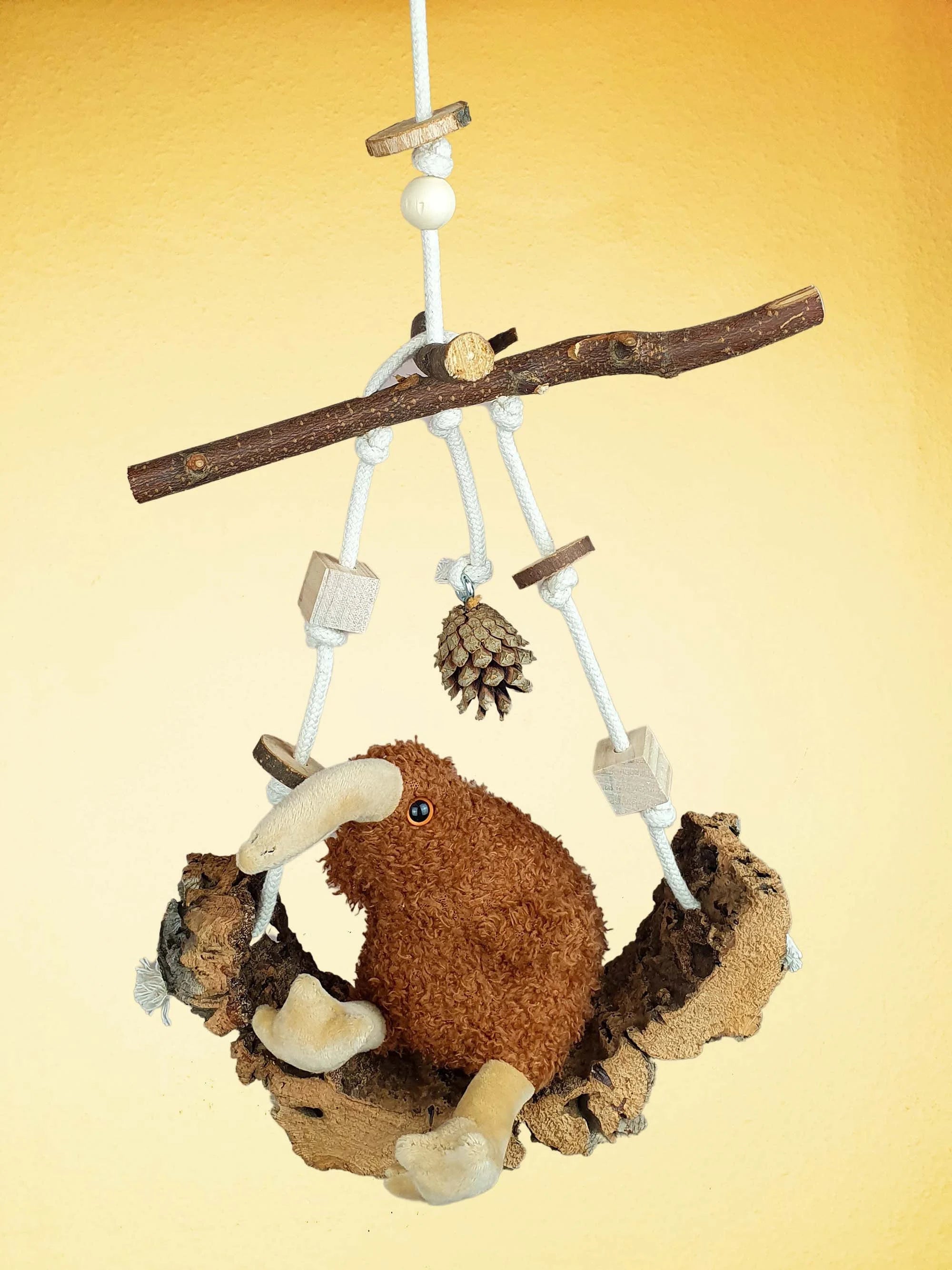 Korkschaukel Vogel-Schaukel Halb-Rund / Natur-Holz Sitz-Stangen & Knabber-Spaß / Zubehör Voliere Freiflug Wellensittich Schredder-Spielzeug