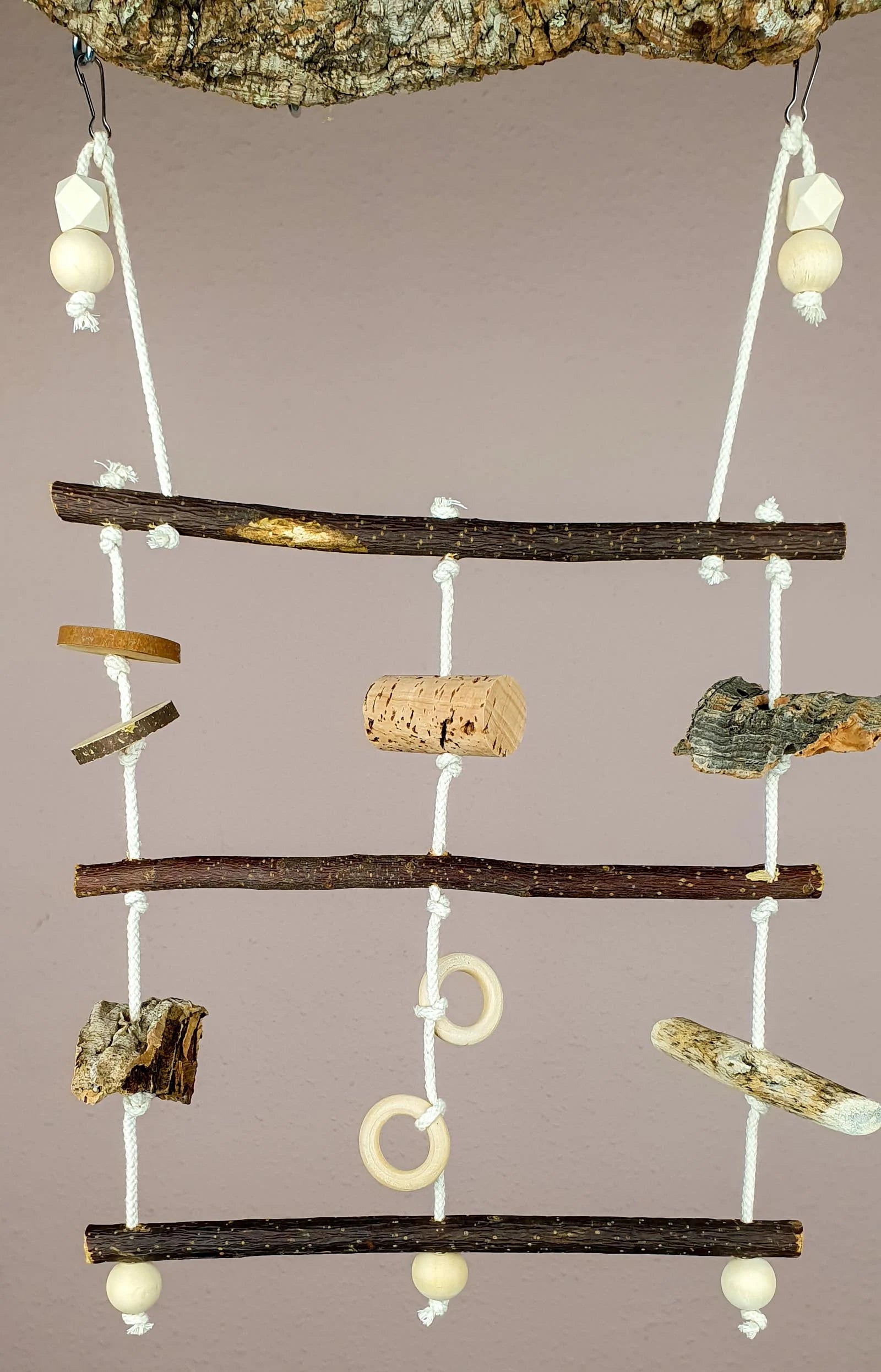 Vogel-Schaukel / Kletter-Netz Leiter & Natur-Holz Spielzeug zum Knabbern / Käfig-Zubehör Natürlicher Spielplatz Wellensittich Kleintiere Nager Maus