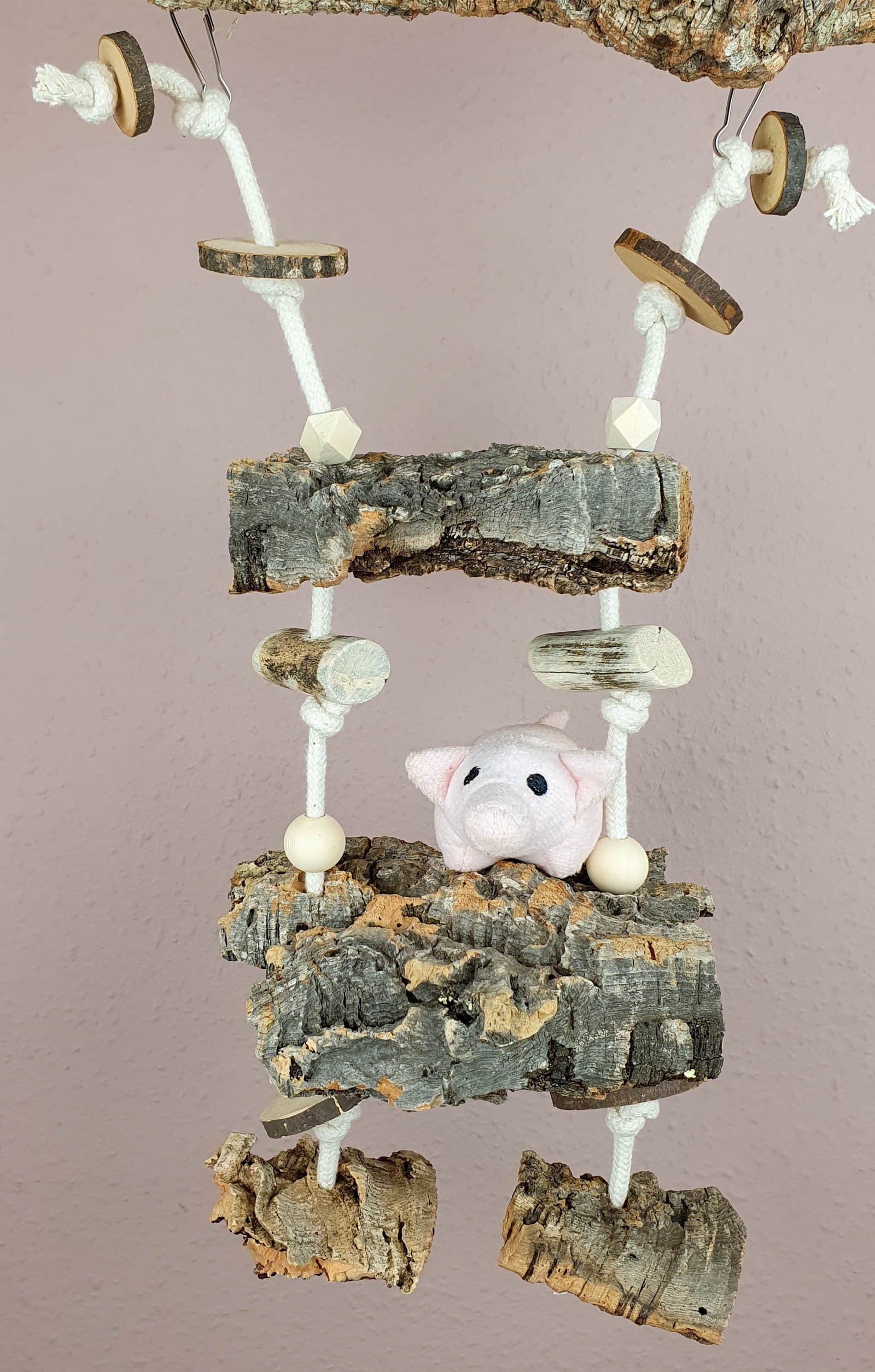 Nager-Schaukel / Vogel-Schaukel Spielplatz mit Sitz-Brettern aus Korkrinde & Knabber-Spielzeug / Käfig-Zubehör Kleintiere Nager Hamster Maus Wellensittich