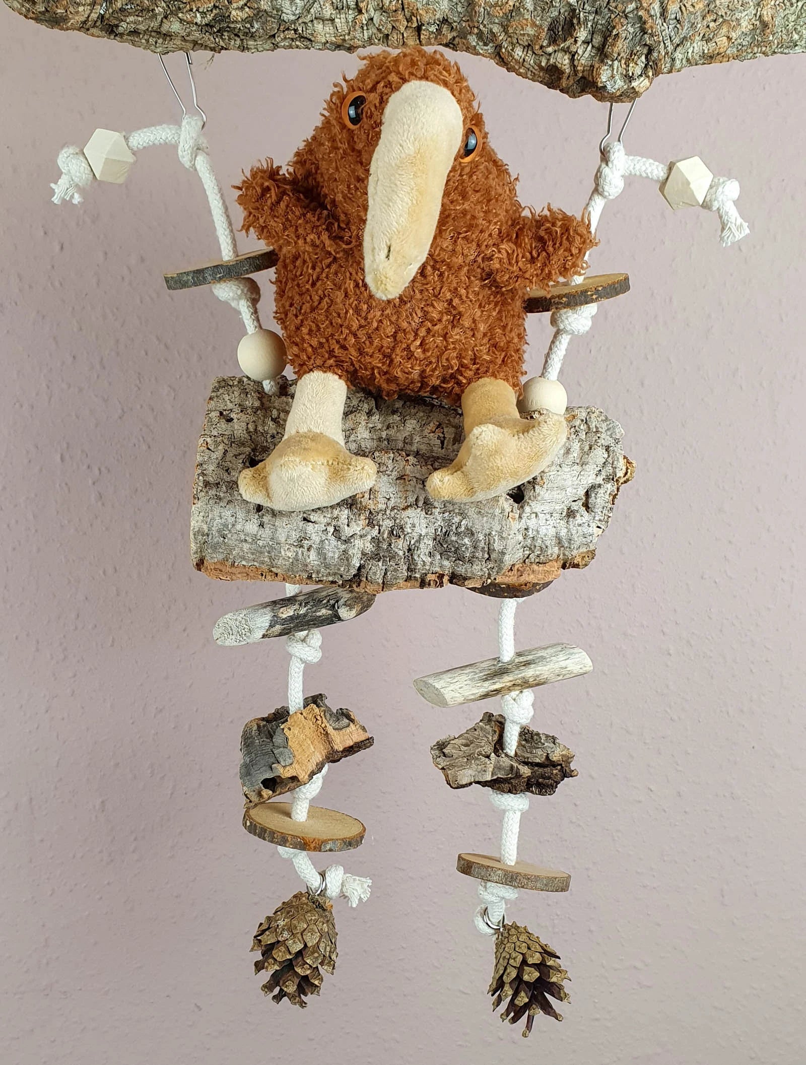 Nager-Schaukel / Vogel-Schaukel aus Korkrinde & Spielzeug zum Knabbern / Käfig-Zubehör für Mäuse Wellensittiche
