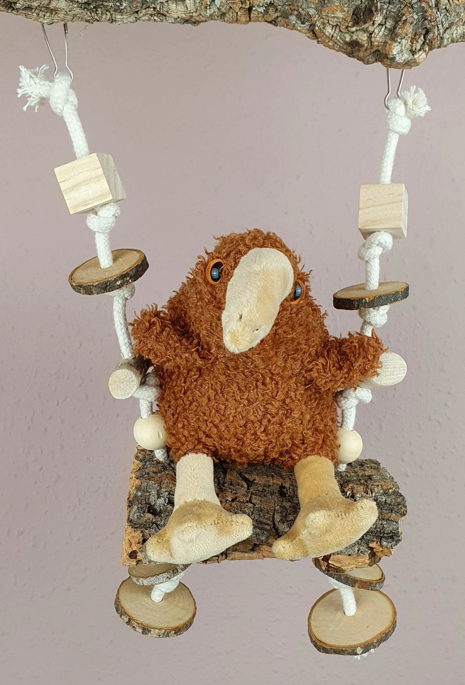 Nager-Schaukel / Vogel-Schaukel aus Korkrinde & Spielzeug zum Knabbern / Käfig-Zubehör für Kleintiere Hamster Maus Wellensittich