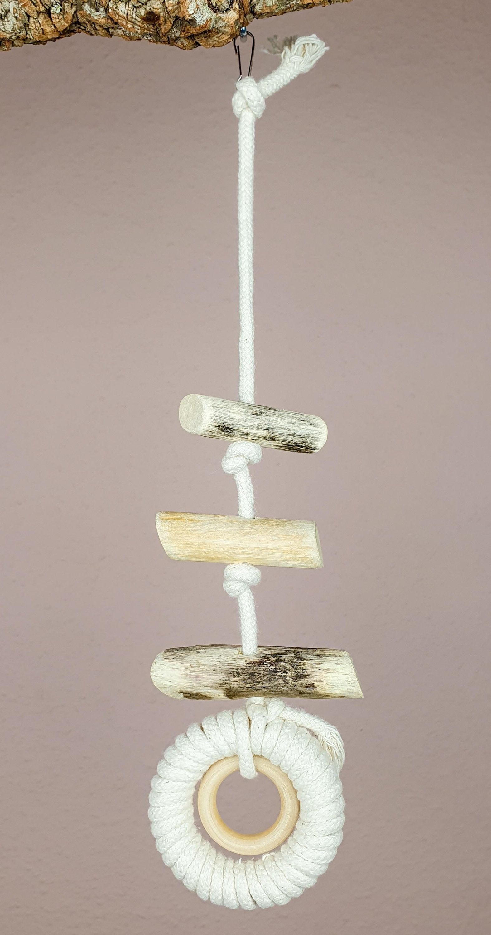 Vogel-Spielzeug aus Natur-Holz und Baumwolle zum Knabbern 30 cm / Schredder-Spaß Käfig-Zubehör Wellensittiche Nager Maus Hamster