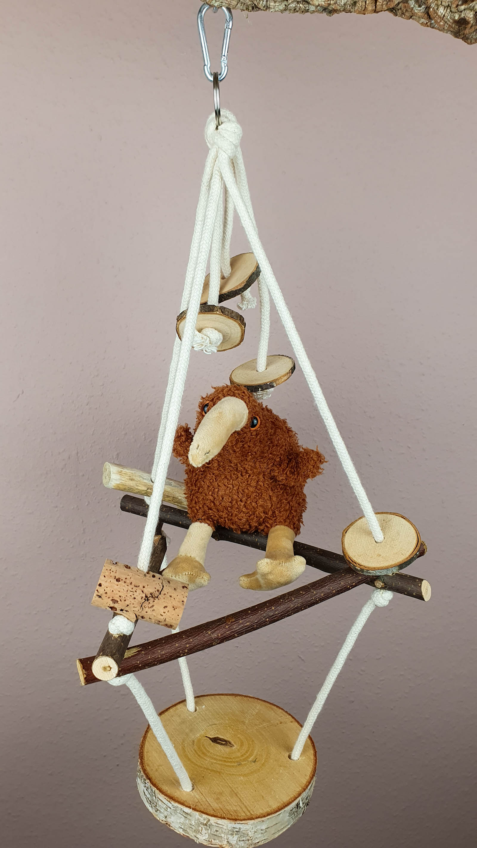 Große Vogel-Schaukel Triangel mit Natur-Holz Sitz-Stangen & Knabber-Spielzeug / Käfig-Zubehör Voliere Freiflug Wellensittich