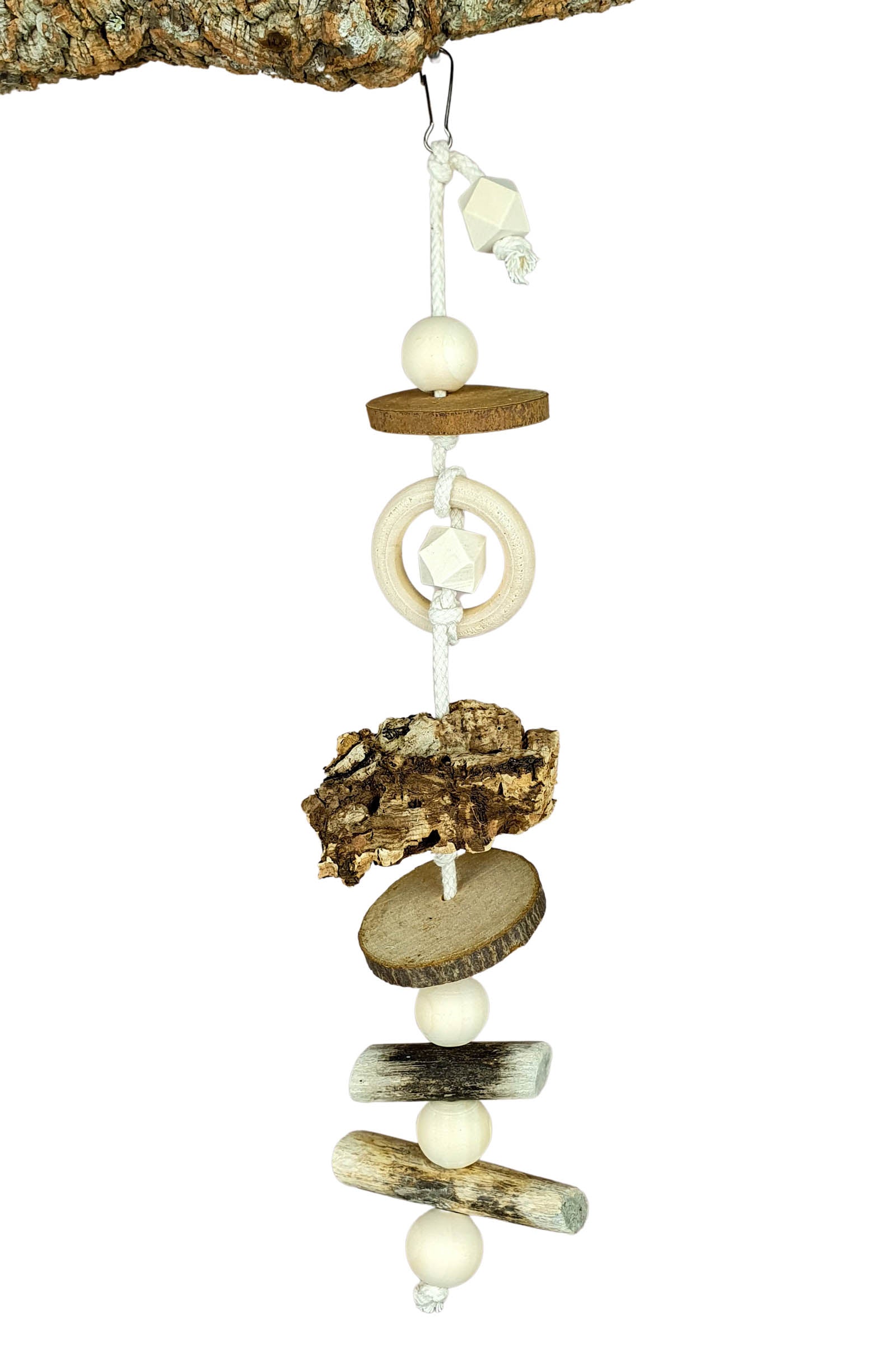 Vogel-Spielzeug S / aus Natur-Kork & unbehandeltem Holz zum Knabbern - Schredder-Spielzeug Käfig-Zubehör für Wellensittiche Nager Maus